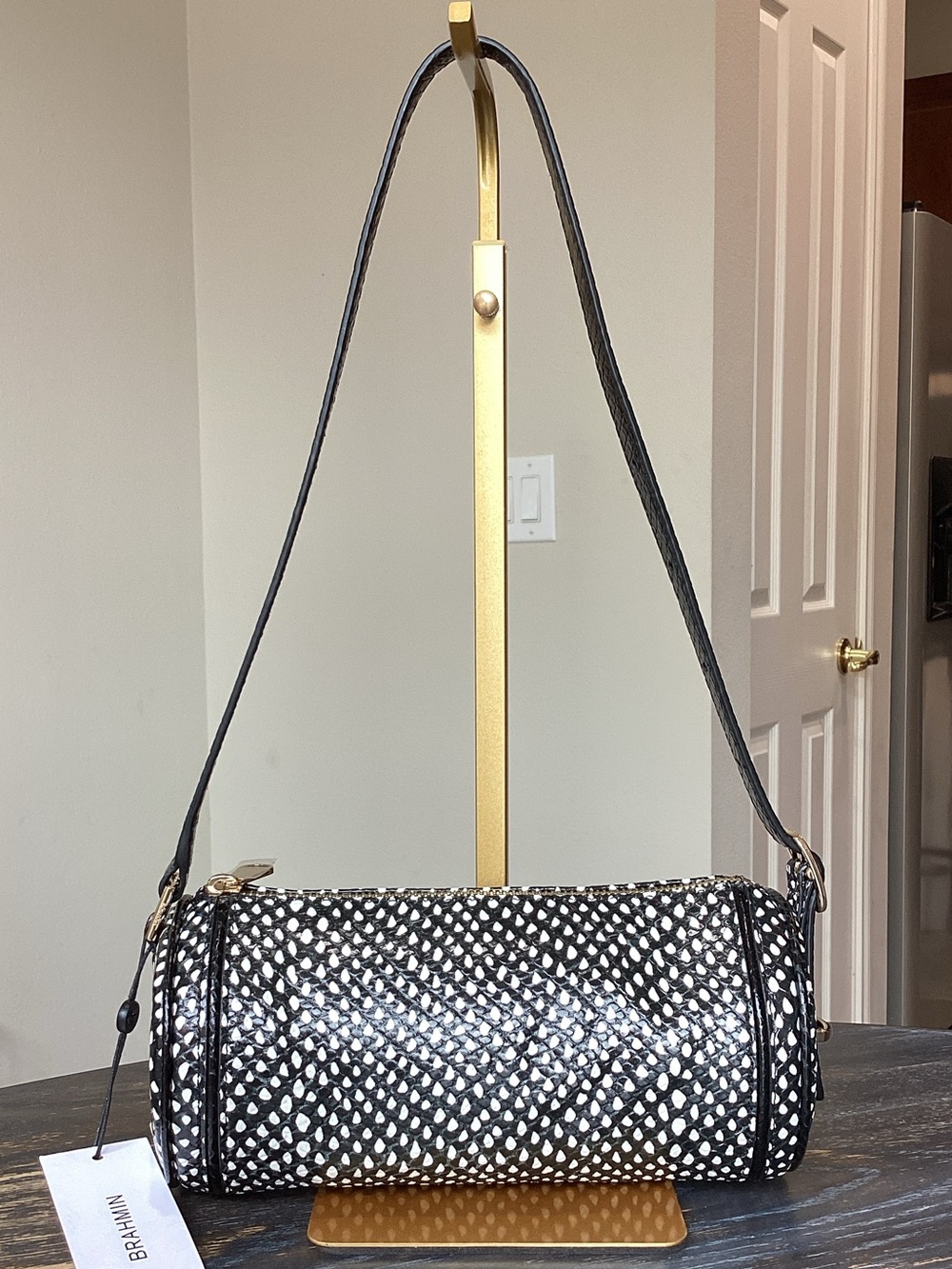 Brahmin Billie Everlasting Glorieta Black and White Leather Cylinder Crossbody